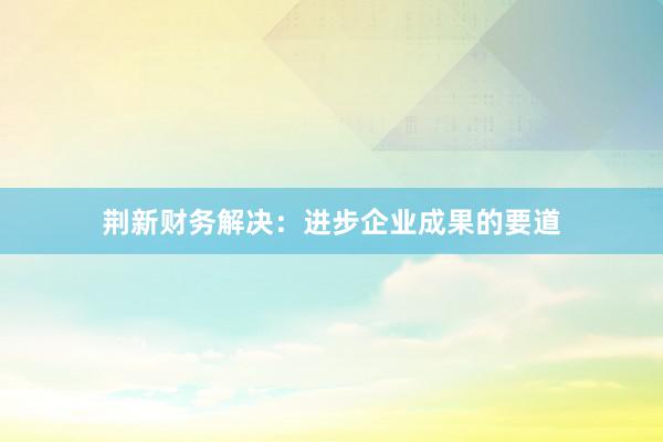 荆新财务解决：进步企业成果的要道